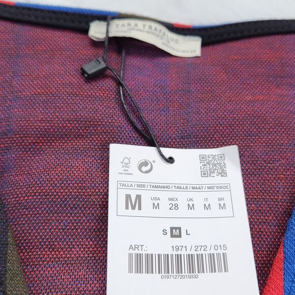 Zara Contrast Color‎ Dress Faux Wrap Striped Fitted Bottom Medium - Picture 5 of 8